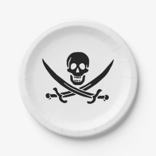Assiettes En Carton Drapeau pirate crâne épées croisées