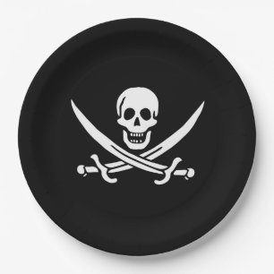 Assiettes En Carton Drapeau pirate de Calico Jack Tête de mort et épée