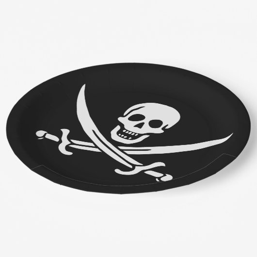 Assiettes En Carton Drapeau Pirate Jolly Roger (Angle)