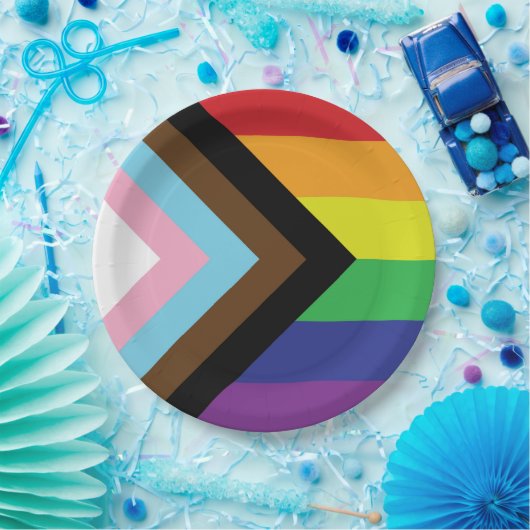 Assiettes En Carton Drapeau progressiste LGBTQIA (Fête)