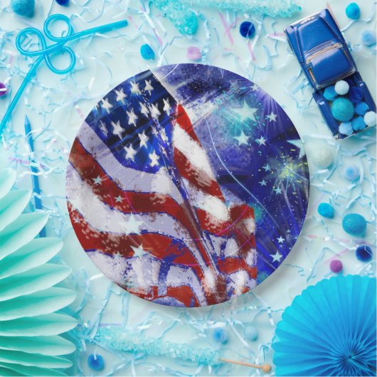 Assiettes En Carton Drapeau "Rouge, Blanc, Bleu" Élégant Parti moderne (Fête)