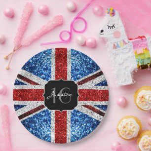 Assiettes En Carton Drapeau rouge blanc bleu étincelant doux 16