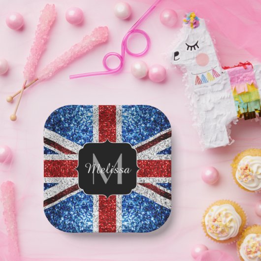 Assiettes En Carton Drapeau rouge bleu blanc brillant parties scintill (Fête)