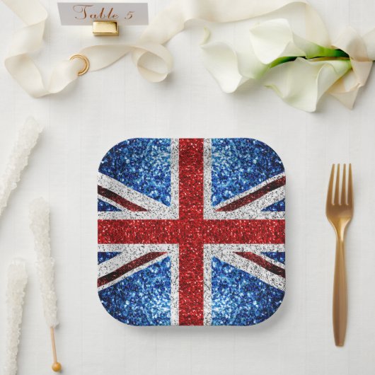 Assiettes En Carton Drapeau rouge bleu blanc brillant parties scintill (Mariage)
