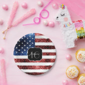 Assiettes En Carton Drapeau rouge bleu étincelant parties scintillant  (Fête)