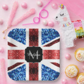 Assiettes En Carton Drapeau rouge et bleu parties scintillant Monogram (Fête)