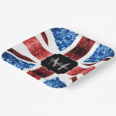 Assiettes En Carton Drapeau rouge et bleu parties scintillant Monogram (Angulaire)