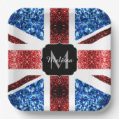 Assiettes En Carton Drapeau rouge et bleu parties scintillant Monogram (Recto)