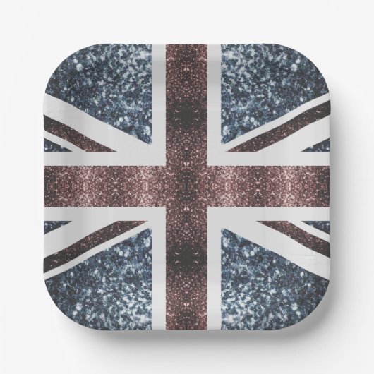 Assiettes En Carton Drapeau rustique UK rouge bleu étincelants parties (Recto)