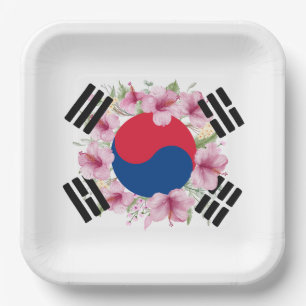 Assiettes En Carton Drapeau sud-coréen Plaque papier Mugunghwa