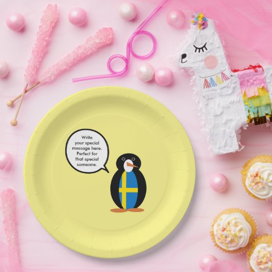 Assiettes En Carton Drapeau suédois Parler de Mme Penguin Personnalisé (Fête)