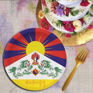 Assiettes En Carton Drapeau Tibet & Lions de Neige, mantra - L'Himalay