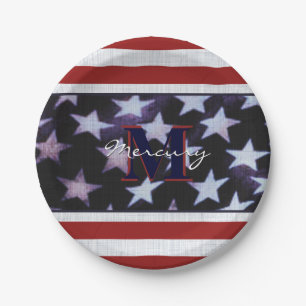 Assiettes En Carton Drapeau vintage Patriotique Juillet 4e Monogramme