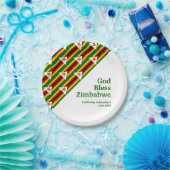 Assiettes En Carton DRAPEAU ZIMBABWE avec texte Customisé DIEU BÉNISSE (Fête)