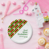 Assiettes En Carton DRAPEAU ZIMBABWE avec texte Customisé DIEU BÉNISSE (Fête)