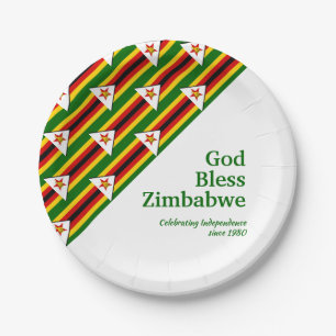 Assiettes En Carton DRAPEAU ZIMBABWE avec texte Customisé DIEU BÉNISSE