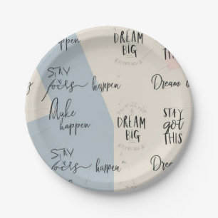 Assiettes En Carton "Dream Big", "Restez concentrés" Plaques de la fêt