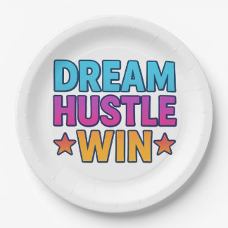 Assiettes En Carton DREAM HUSTLE WIN Motivational Paper Plate