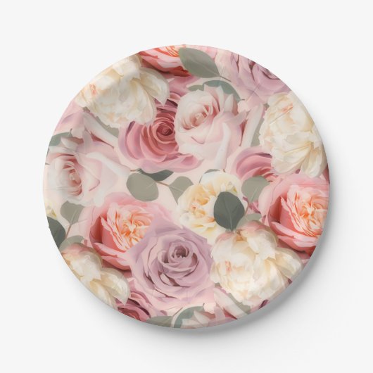 Assiettes En Carton Dreamrose Floral élégant Shabby Chic Roses (Devant)