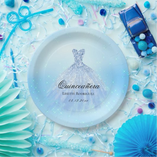 Assiettes En Carton Dreamy Baby Blue Quinceanera Custom (Fête)