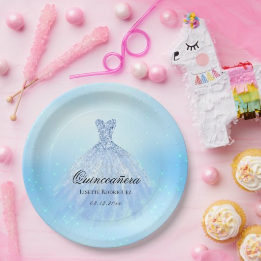 Assiettes En Carton Dreamy Baby Blue Quinceanera Custom (Fête)