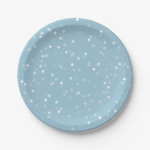Assiettes En Carton Dreamy Blue et White Bokeh Confetti