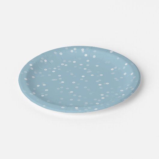 Assiettes En Carton Dreamy Blue et White Bokeh Confetti (Angle)