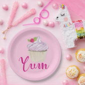 Assiettes En Carton Dreamy Cupcake rose avec Yum framboise! (Fête)