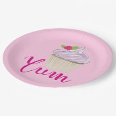 Assiettes En Carton Dreamy Cupcake rose avec Yum framboise! (Angle)