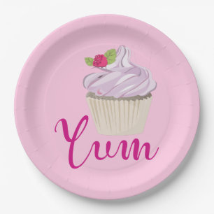 Assiettes En Carton Dreamy Cupcake rose avec Yum framboise!