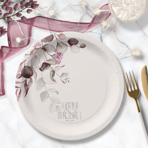 Assiettes En Carton Dreamy Foliage Mariage V2 Bourgogne ID817