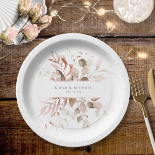 Assiettes En Carton Dreamy Foliage Mariage V3 Blush Pink ID817