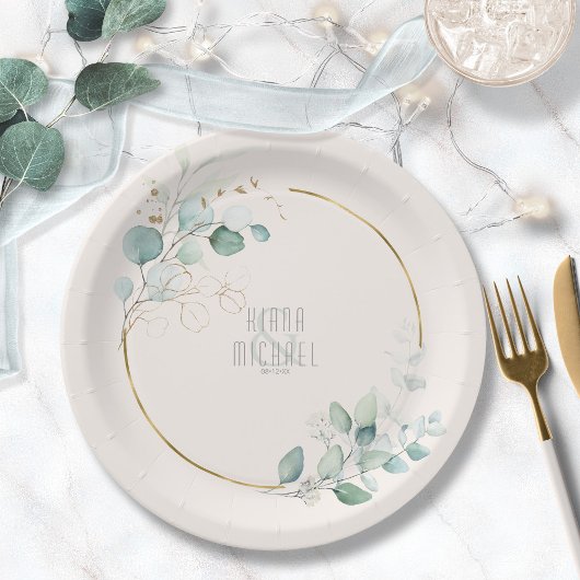 Assiettes En Carton Dreamy Greenery Mariage V1 Green/Blue ID817