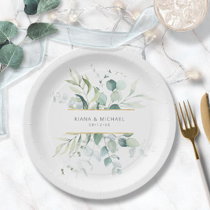 Assiettes En Carton Dreamy Greenery Mariage V3 Green/Blue ID817