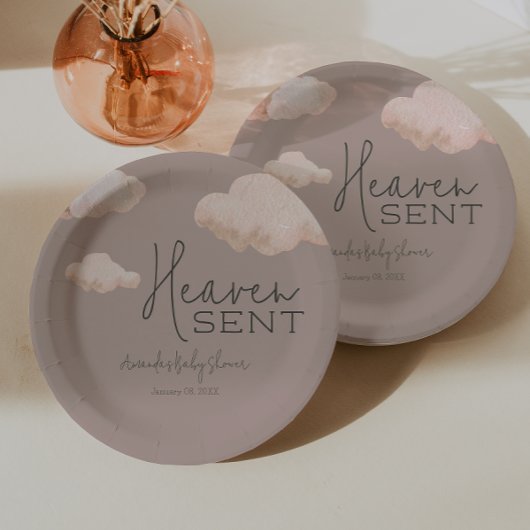 Assiettes En Carton Dreamy Heaven envoyé Sky Theme Beige Baby shower