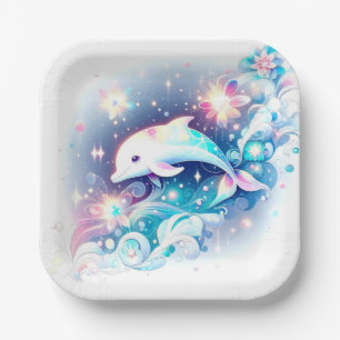 Assiettes En Carton Dreamy Modern Dolphin Baby shower