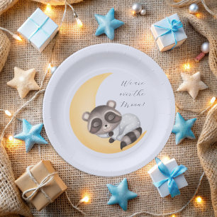 Assiettes En Carton Dreamy Over the Moon Raccoon Boy Baby shower