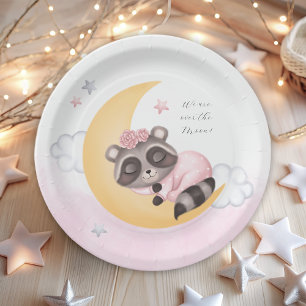 Assiettes En Carton Dreamy Over the Moon Raccoon Girl Baby shower
