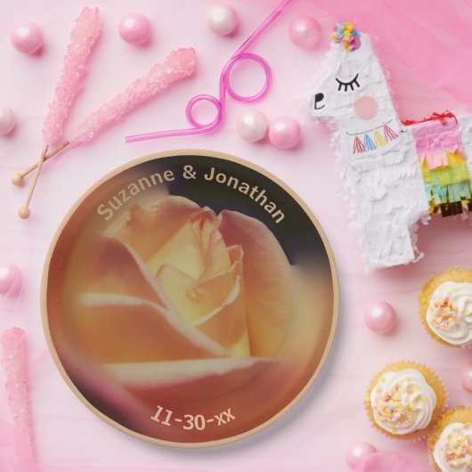 Assiettes En Carton Dreamy Peach Rose Mariage personnalisé (Fête)