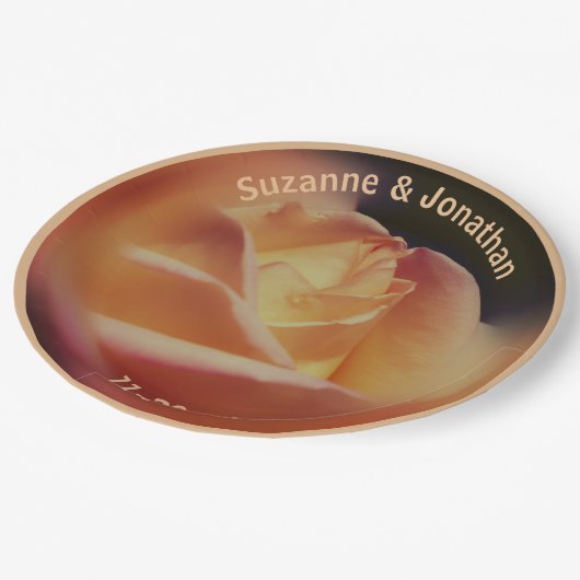 Assiettes En Carton Dreamy Peach Rose Mariage personnalisé (Angle)
