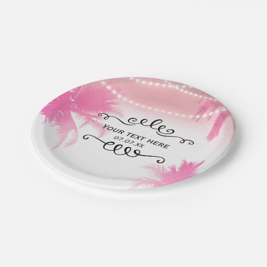 Assiettes En Carton Dreamy Pink Palm Trees & String Lights Party (Angle)