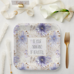 Assiettes En Carton Dreamy Purple Blue Mist Gold Pearl Floral