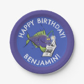 Assiettes En Carton Drôle angler poisson dessin animé anniversaire per (Devant)