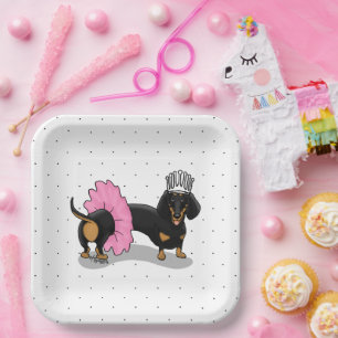 Assiettes En Carton Drôle Ballerina Princess Dachshund (noir & bronzag