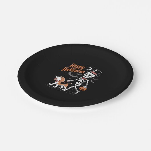 Assiettes En Carton Drôle Beagle Skeleton Chien Marche (Angle)