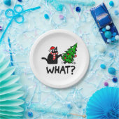 Assiettes En Carton Drôle cadeau de chat noir Poussant l'arbre de Noël (Fête)