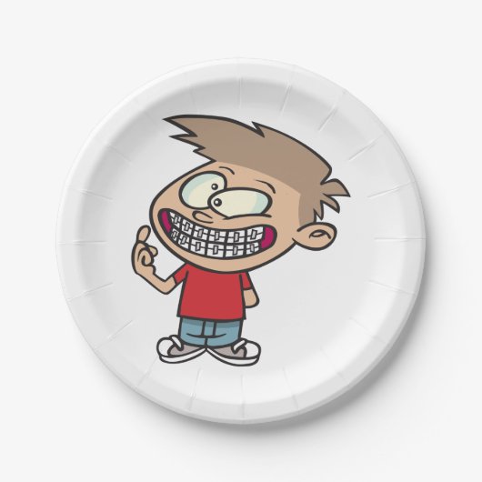 Assiettes En Carton Drôle Cartoon Boy avec Braces Smile (Devant)