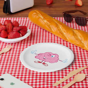 Assiettes En Carton Drôle Cartoon Cerveau en train de Winking