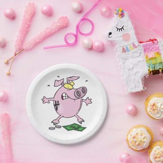 Assiettes En Carton Drôle Cartoon Piggy Bank Perdre de l'argent (Fête)