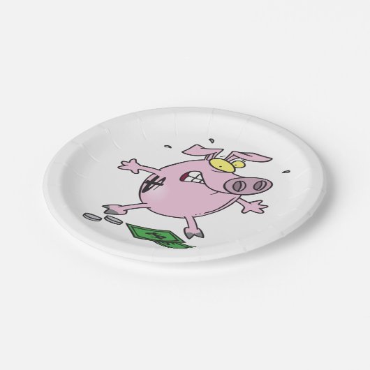 Assiettes En Carton Drôle Cartoon Piggy Bank Perdre de l'argent (Angle)